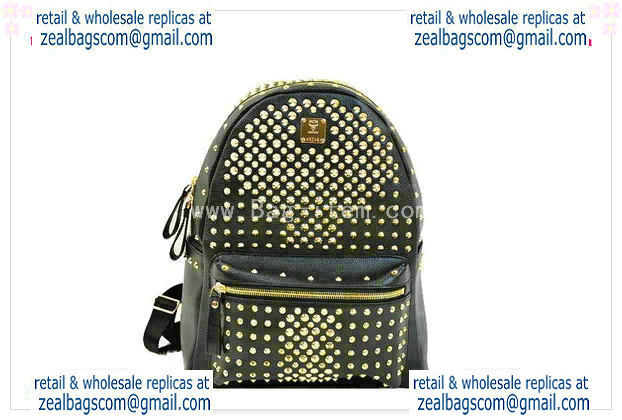 High Quality Replica MCM Stark Backpack in Black Grainy Leather - Click Image to Close